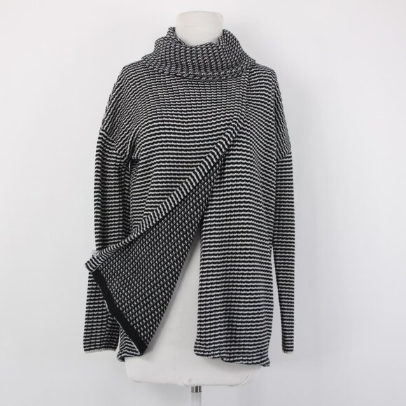 Cabi Sweater Sz S Black White Turtleneck Open Back Overlap 100% Cotton Sweater - Picture 11 of 16
